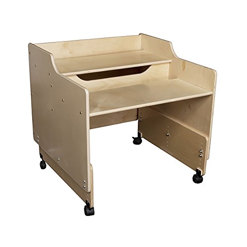 Contender Kids Computer Desk with Rolling Casters, for Monitor, Keyboard, Mouse, Writing Des for Kids Classroom, Preschool, in Natural [Comes Fully Assembled]