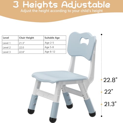 Adjustable Kids Chairs Set of 2, 3-Level Height Toddler Chairs for Ages 2-8