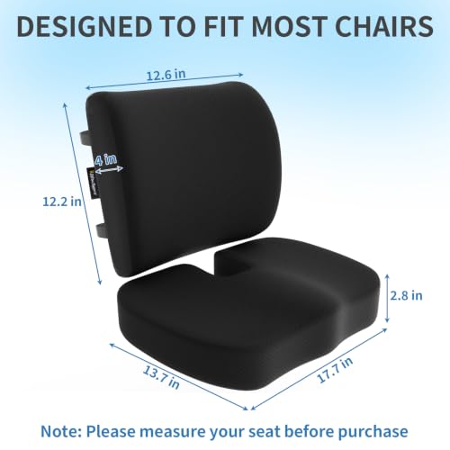 assountgh Seat Cushion &Office Chair Cushion,Lumbar Support Pillow for Office Chair,Ergonomic Memory Foam Non-Slip Office Chair Cushion,Back Support Cushions for Tailbone&Sciatica Pain Relief Black