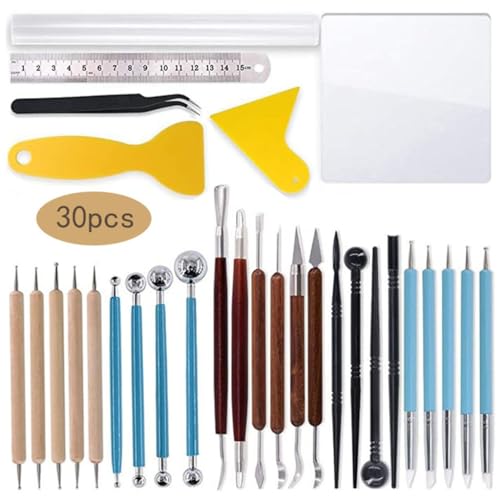 WODHAZNC Clay Tools 30 Sets of Stone Plastic Polymer Carving Tablet Silicone Point Drill Pen
