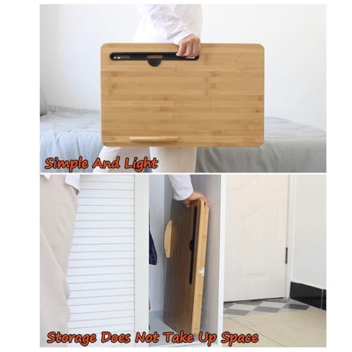 Foldable Bamboo Laptop Bed Table, Adjustable Lap Desk with Storage Drawer, Portable Computer Desk for Bed, Sofa, and Floor Use, Multi-Functional Tray Table(30x50CM/11.8x19.7in)