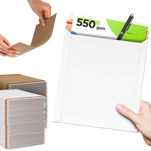 Amiff Rigid Mailers with Self-Seal, White 13 x 18 Inches, 100 Pack, 550 GSM Thick Paperboard Envelopes for Documents, Photos, CDs