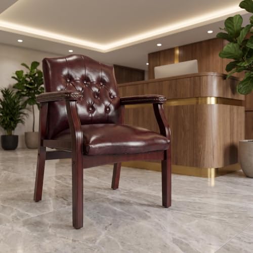 Clyrava Burgundy Office Reception Chairs, Leather Guest Chair