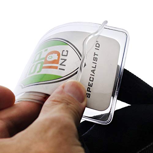 Bulk 100 Pack - Locking TOP - Clear Plastic Luggage Identification Tags with Loops Included - Business Card or Photo Insert Bag Tags - Great for Travel and Student ID’s by Specialist ID