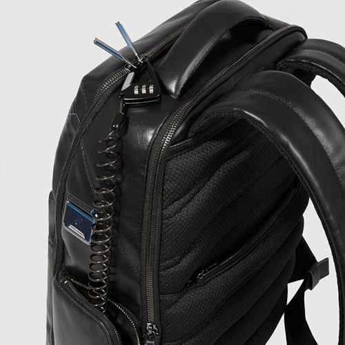 Piquadro - Blue Square Leather Backpack Laptop 15.6"- Unisex - Yellow