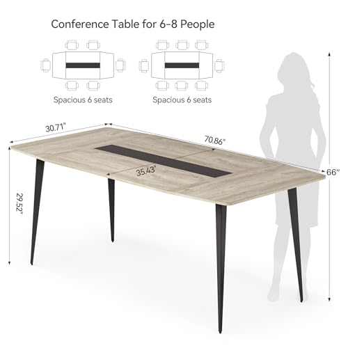 LITTLE TREE 6 FT Conference Room Table, 70.86L x 35.43W x 29.52H Inches Boat Shaped Meeting Seminar Boardroom Table. Gray