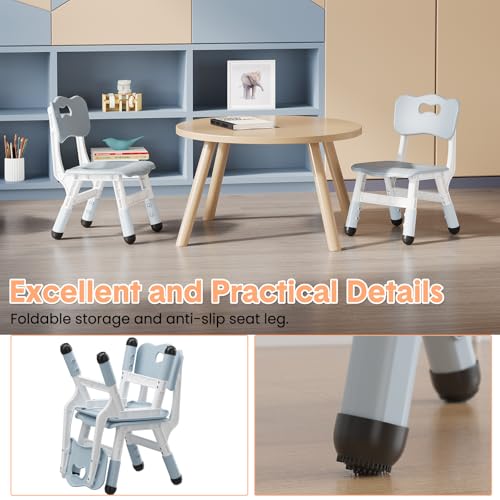 BouPower 2-Pack Adjustable Kids Chairs, 3-Level Height Plastic Toddler Chair with Non-Slip Base & Stackable Design, for Home School Classroom Daycare Indoor Outdoor Use, Ages 2-8, Grey