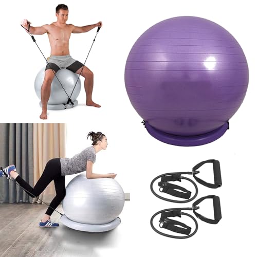 Balance Ball Chair with Non-slip, Stable Base; Suitable for Office Use, Pilates, Yoga, and Fitness; Helps Improve Posture. (Purple 55cm(Height150)