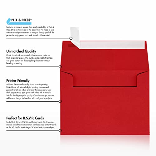 LUXPaper A2 Invitation Envelopes | Peel & Press | 4 3/8" x 5 3/4" | Ruby Red | 80lb. Text | 500 Qty