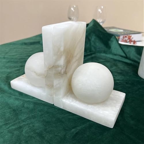Book Organizer Marble Book Ends for Shelves, Decorative Bookends for Heavy Books, Unique Mid Century White