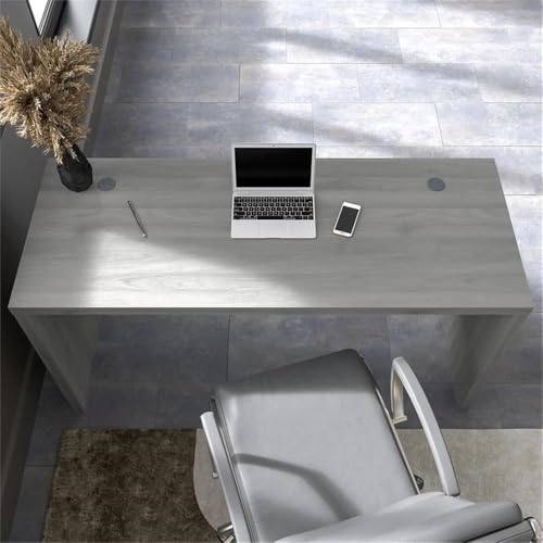Pemberly Row 60W Credenza Desk, Modern Gray Finish, Engineered Wood, 60 x 23.54 x 30 in, Durable Laminate Surface, Contemporary Office Desk with Finished Back for Home Office or Workspace Use