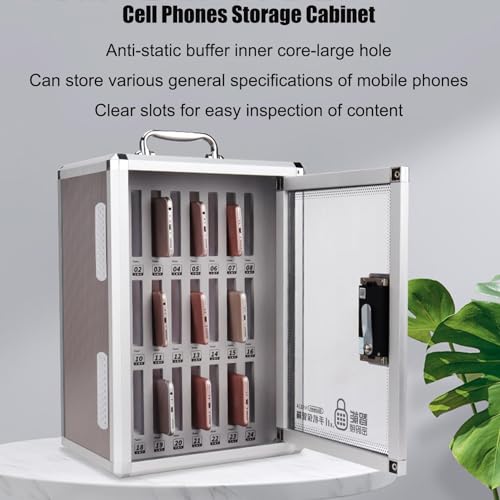 Wall-Mounted Cell Phones Storage Cabinet, Pocket Chart Storage Locker Box with Handle and Password Lock, Aluminum Alloy Mobile Phone Holder Organizer, for Office Classroom Gym, 60 grids