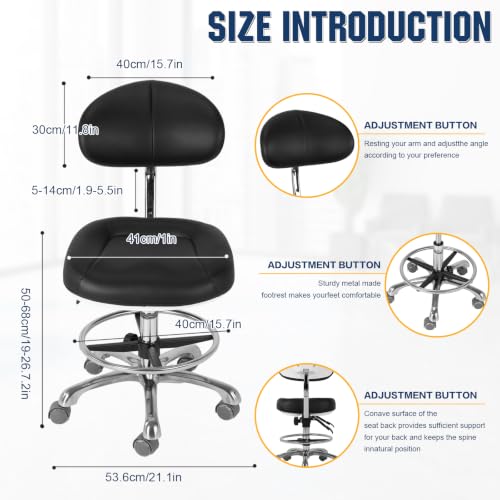 Ergonomic Drafting Chairs with Backrest & Foot Rest for Studio/Classroom/Lab/Counter/Medical/Tattoo Esthetician Drafting Stools Pneumatic Rolling Wheels Shop Stool Load Up 350LBS Capacity