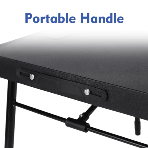 JNLABCRSU 26 Inch Black Adjustable Height Folding Personal Table with Built-in Cupholder & Tablet Holder, Portable No-Assembly Fold Flat Utility for Home Dorm Office Events