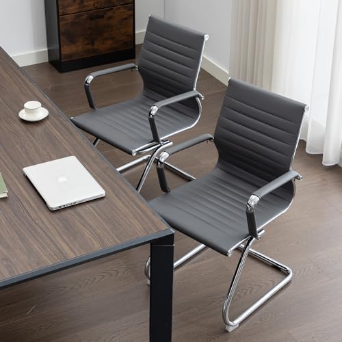 BoisKom Office Guest Reception Chair Set of 2, Conference Room Chairs Waiting Room Chairs 2 Pack, Modern Leather Office Desk Chair No Wheels.（Grey）