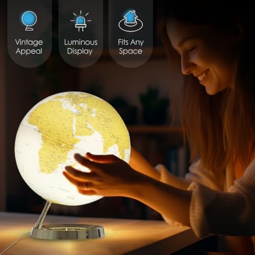 Waypoint Geographic Light & Color Globe Gold, 12" Illuminated Designer Series, Elegant, Minimalist Decorative Globe for Home and Office Décor