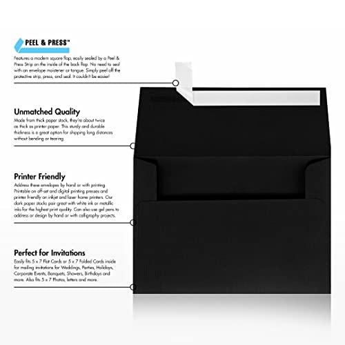 LUXPaper A7 Invitation Envelopes | Peel & Press | 5 1/4" x 7 1/4" | Black Linen | 80lb. Text | 1,000 Qty