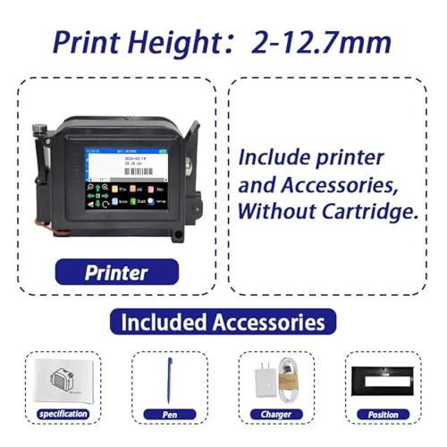 SHIHUANI 12.7mm Print Head Mini Portable Handheld Inkjet Printer for Text QR Code Barcode Date Logo Label(Without Ink,EU)