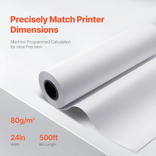 24x500ft Plotter Paper 2 Rolls CAD Bond 3in Core 80GSM Bright White