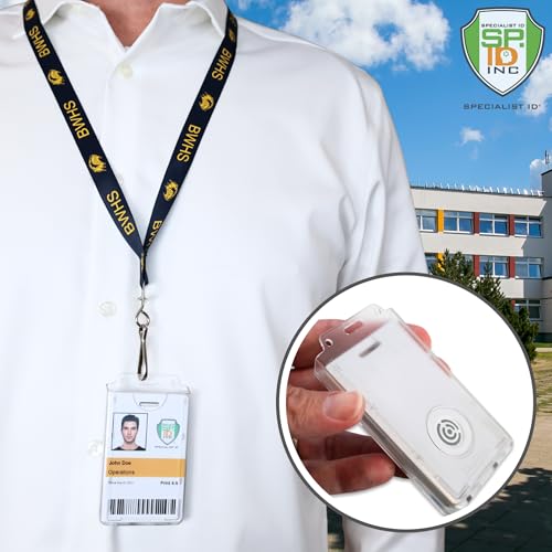 Bulk 20 Pack - Centegix Badge Holder with Hole for Teachers - Holds 1 School ID & 1 Centegix V2 CrisisAlert Alarm Badge - Heavy Duty Polycarbonate Clear Vertical Display, Recessed Hole - Specialist ID
