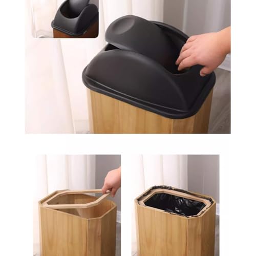 BYBEST Wooden Trash Can Home Commercial Luxury Wastebasket Garbage Container Bin with Lid for Bathroom Kitchen Home Office
