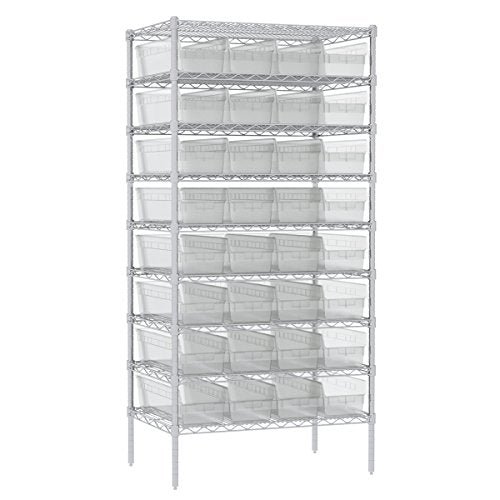 Akro-Mils 30084 Plastic Nesting ShelfMax Storage Bin Box, (24-Inch x 8-Inch x 6-Inch), Clear, (6-Pack)