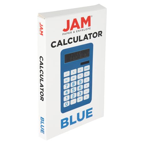 JAM PAPER Desktop Calculator - 10 Digit LCD Display - 3 3/4 x 6 3/4 Inches - Blue - Bulk 10/Pack