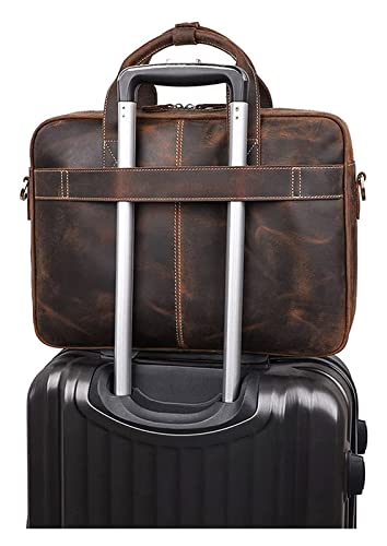 CcacHe Crazy Horse Leather 15.6" Laptop Briefcase Business Office Shoulder Handbags Retro Cross-Body Messenger Tote Bag (Color : Black, Size : One Size)