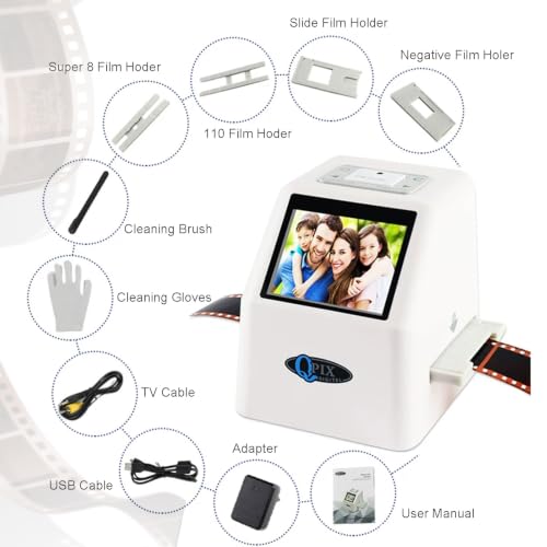 High Resolution Film Slide Scanner, Convert Color & B&W 35mm, 135, 126, 110, Super 8 Negatives & Slides to Digital, Built-in Memory + SD Card Support, Easy Storage