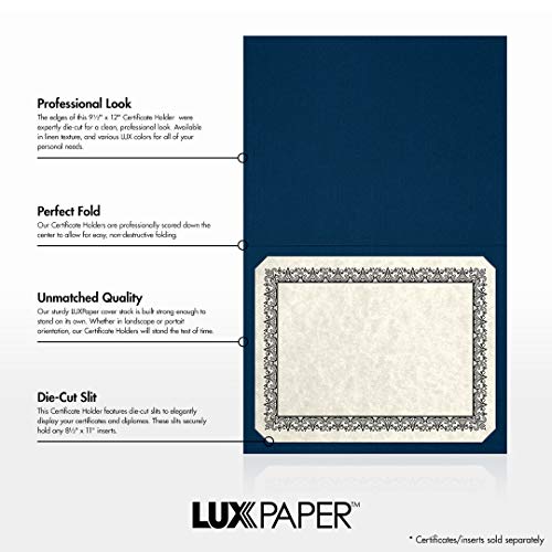 LUXPaper 9.5" x 12" Certificate Holders | Nautical Blue Linen | 100lb. Cover | 250 Qty