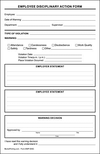 Employee Disciplinary Action Forms 2 Part Carbonless Paper - Pack of 500