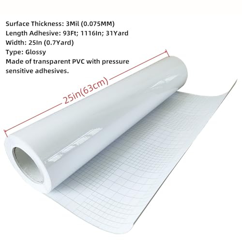 TIANGUOHE Glossy Cold Laminating Film 1102x25 in (0.7x31 Yards) 3 Mil UV Luster Vinyl Laminating Film 3 Inch Core for Photo Picture Laminating and Protection