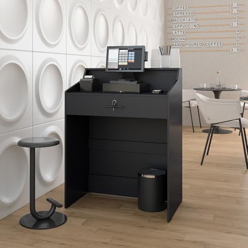 Small Reception Desk with Drawer, 32in Retail Counter, Checkout Stand