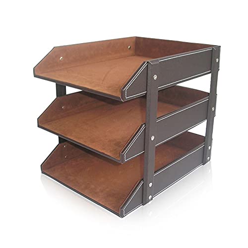 AFPSDLFJDLS Office Supplies 3 Layers File Tray Leather Desk A4 Document Rack Paper File Organizer Home Magazine Tray