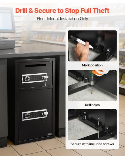 VEVOR Double Door Safe Box, 3.3 Cu. Ft, Heavy Duty Home Safe with Electronic Keypad, Anti-Theft, Digital Safety Lock Box with Key, Drop Slot, for Money, Firearm, Jewelry, Document, Valuables, Black