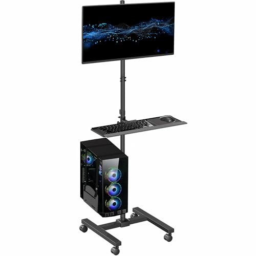VIVO Black Mobile Computer Cart with Monitor Mount, CART-PC02T