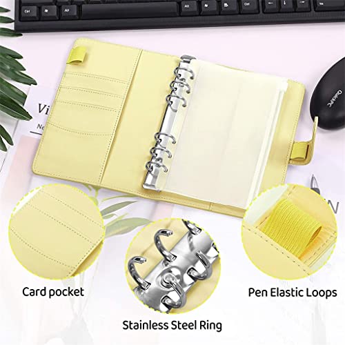 ONMYJFD A6 PU Leather Binder Budget Cash Envelopes System Planner Organizer with 12pcs Binder Clear Zipper Pockets and Label Stickers(C)