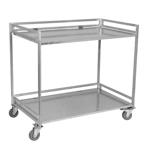 2-Shelf Utility/Service Cart Metal Rolling Storage Cart with Wheels 660lbs Capacity with Handle for Warehouse/Garage/Cleaning/Manufacturing