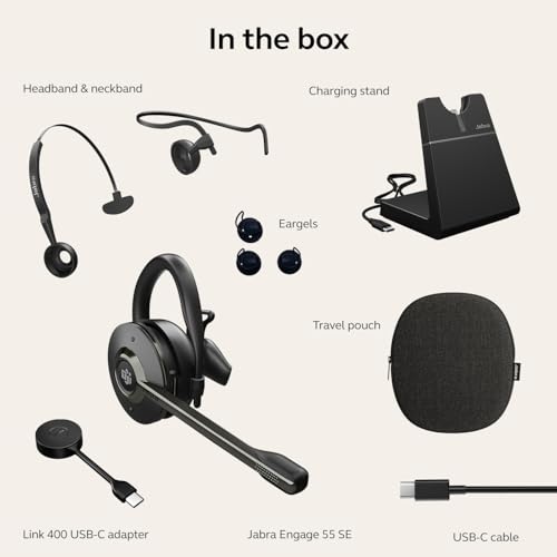 Jabra Engage 55 SE (Second Edition) Convertible Wireless Headset w/Charging Stand and Link 400 USB-C DECT Adapter – MS Teams Certified, Works with All Other Platforms, Black