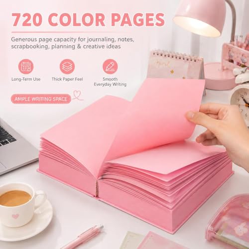 HJJMIEV Thickened Color Brick Notebook, A5 720-Page Hardcover Journal with PU Leather Cover, 80GSM Thick Paper, Ribbon Bookmark, Elastic Pen Holder for School Office Notes Diary Planner (2PCS3)