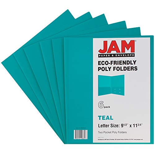 JAM PAPER Plastic 2 Pocket POP Folders - Durable School Folders - Teal Blue - Bulk 96/Pack