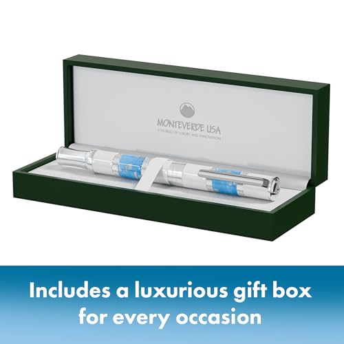 Monteverde USA Regatta Sport Rollerball Pen, Santorini White and Blue – Premium Resin, Refillable Rollerball Pen, Standard Rollerball Refills