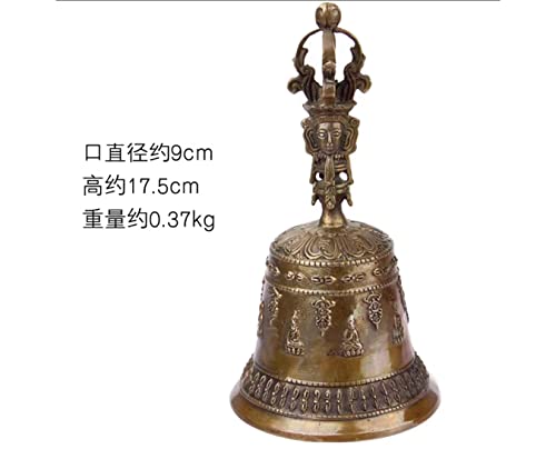 Hand Bell Extra Loud Solid Brass Call Bell， Classical Engraving Pattern Handheld Bell, People with Reduced Mobility Draw Attention Call Bell(Bronze,M)