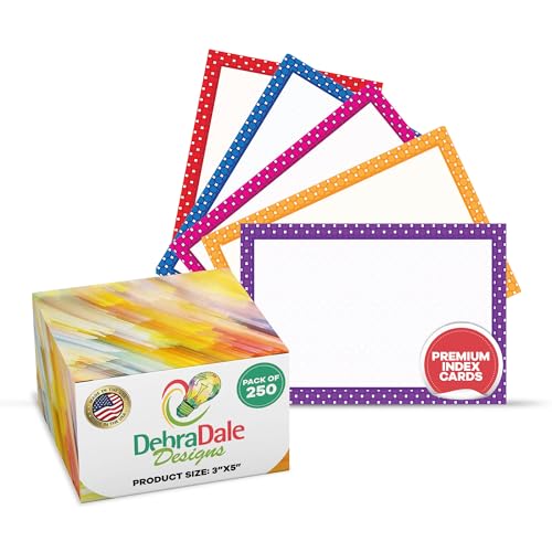 "Polka Dot Party" 250-Pack Blank Index Cards - 3"x5" - 140# Premium Cardstock - Playfully Boxed - Made in USA