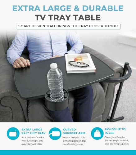 Stander Wonder Tray, Adjustable Swivel Table, Extra-Large Computer Stand, Couch Desk & Gaming Bench, TV-Trays for Eating on Couches, Chairs, Recliners with Laptop Wedges and Cup Holder, XL, Black