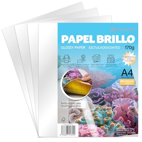 OFITURIA Glossy Photo Paper 170 g Double-Sided A4 - Gloss Paper for Colour Laser Printing, Ideal for Flyers, Photos, Catalogues and Promotional Materials (250 Sheets)