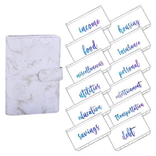 ONMYJFD A6 Rainbow Soft PVC Notebook Cover Planner Budget Binder Organizer with 12 Categories Zipper Binder Envelopes for Bill Planner(A)