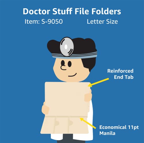 Double-Pocket Manila File Folders, Doctor Stuff, Reinforced End Tab, Secure Document Storage, Ideal for Medical and Office Use, Heavy-Duty 11pt Manila Stock, Carton of 250