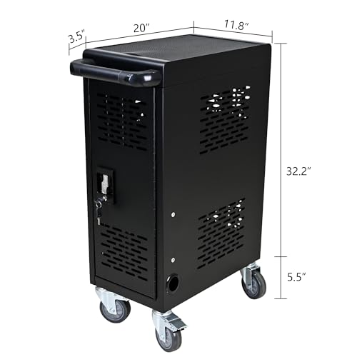 Portable Charging Cabinet for 16 Devices, Cold Rolled Steel, Fits 14-Inch Screens, Secure Charging Station with Lock & Key, Power Strips,, for classroom, library, clinic, office and more (Black)