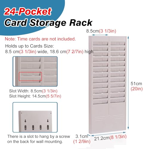 RENLXFI Time Card Rack 24/25/50 Slot Wall Mountable Card Holder, Easy Install Plastic Categoryh Card Organizer for Warehouse Factory Workshop with Number Labels(Blue,24-Pocket Slots)